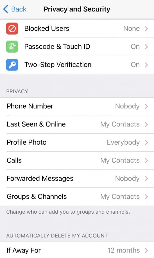 Recommended Telegram Privacy Settings တွေပါ