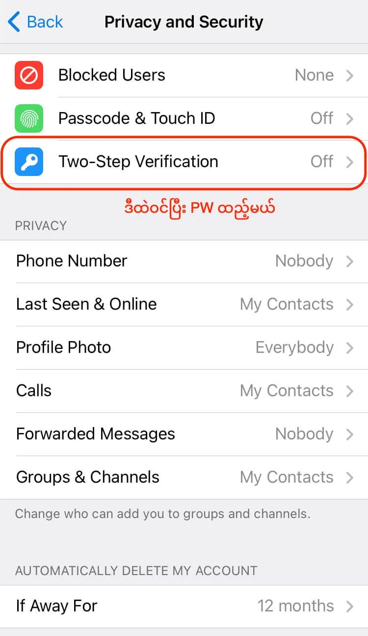 Telegram account privacy settings
